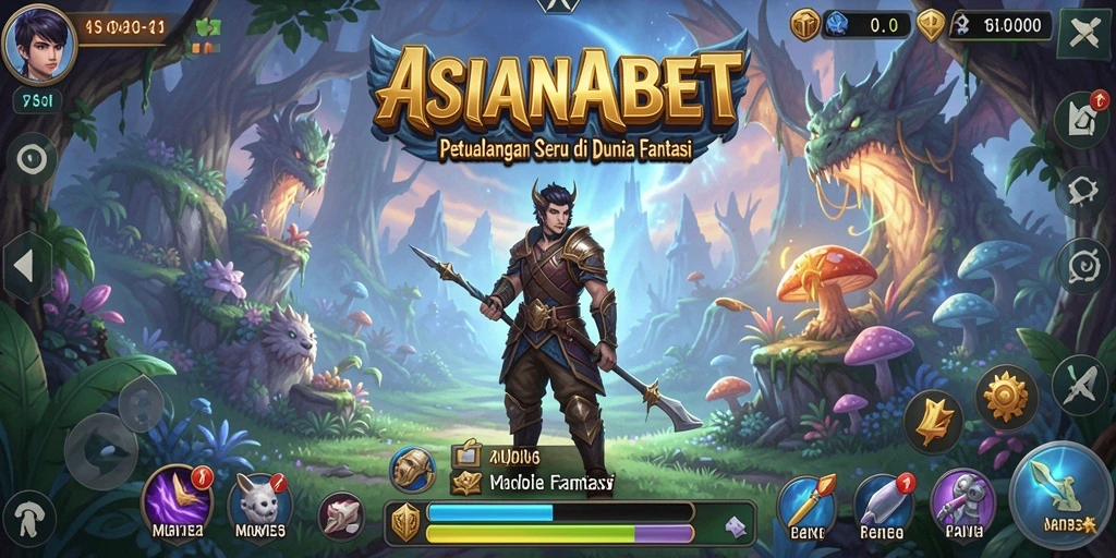 Tangkapan layar dari ASIANABET menampilkan karakter sedang berpetualang di dunia fantastis.