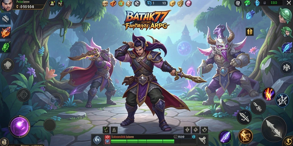 Tangkapan layar gameplay <strong>BATIK77</strong> yang menampilkan pertarungan epik dan karakter heroik.