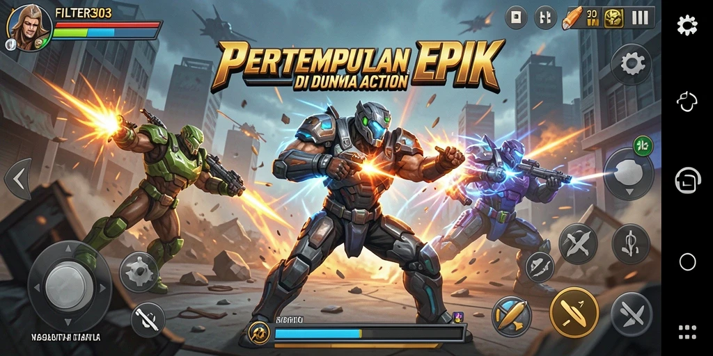 Menampilkan gameplay seru dan pertempuran mendebarkan dalam FILTER303.