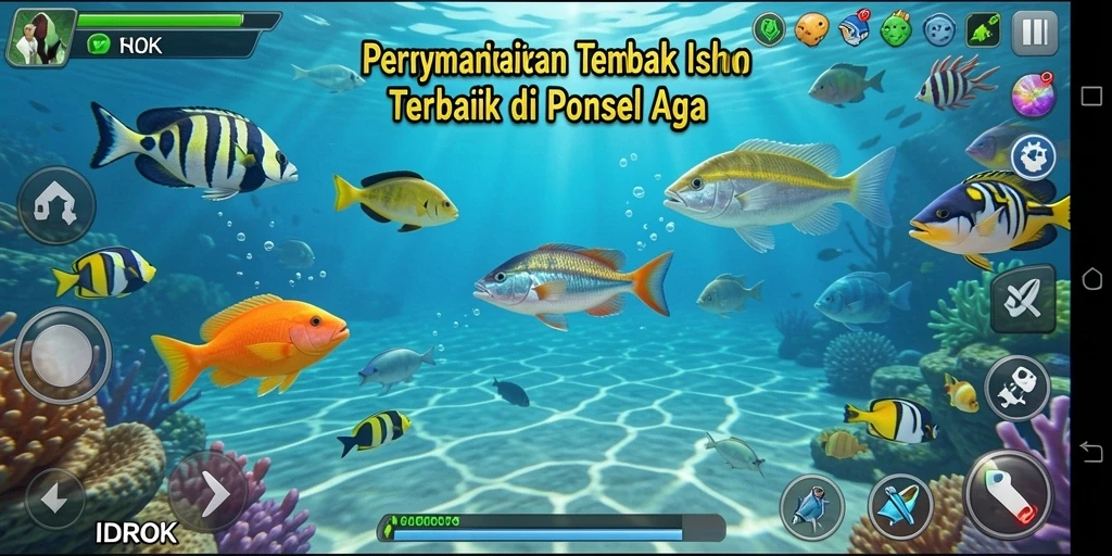 Screenshot gameplay IDROK menampilkan aksi tembak ikan yang seru.