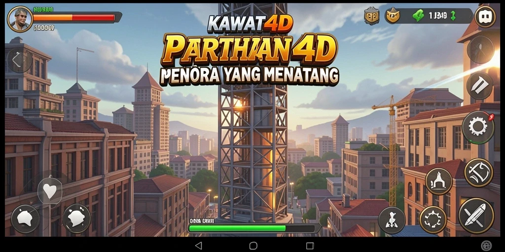 Screenshot KAWAT4D menunjukkan menara bertempur melawan gelombang musuh.