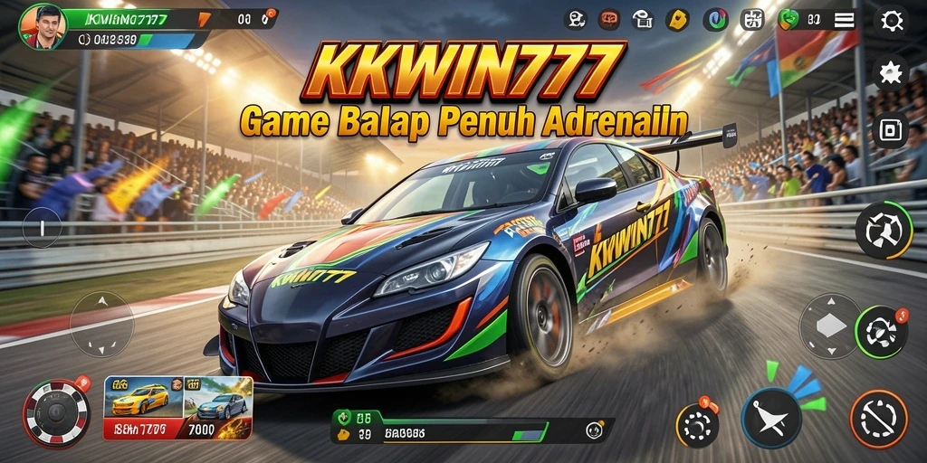 Screenshot gameplay balap intens di KKWIN777 dengan mobil yang cepat.