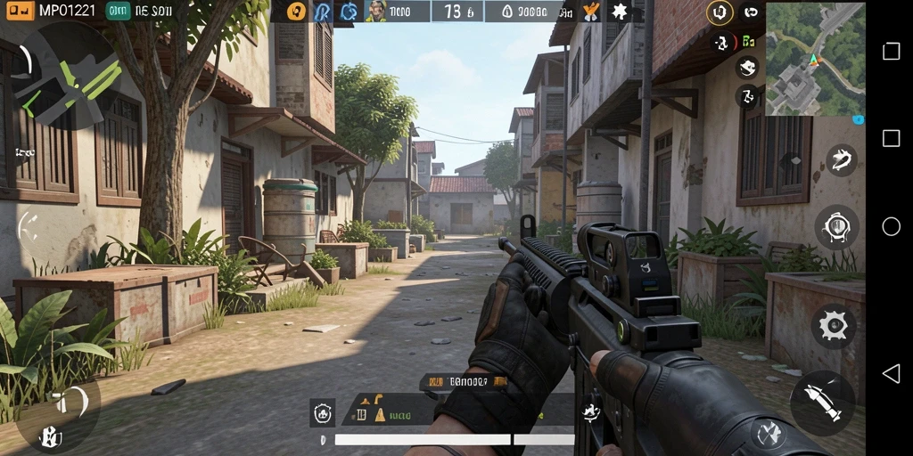 Tampilan gameplay yang mendebarkan dari MPO1221 dengan aksi tembak-menembak.