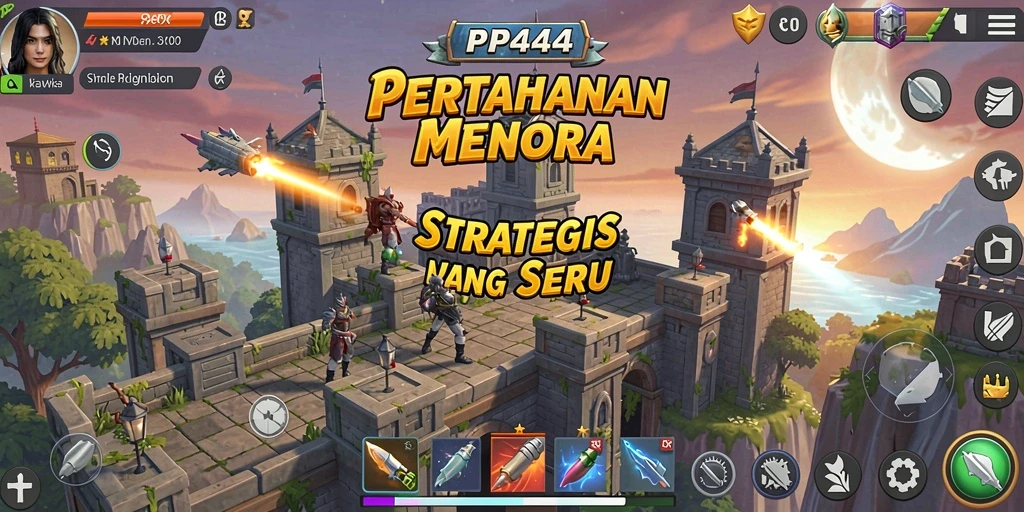 Screenshot PP444 menampilkan aksi seru dalam gameplay Tower Defense.