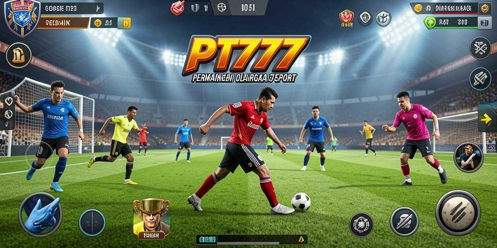 Screenshot PT777 menampilkan aksi seru di dalam lapangan olahraga.