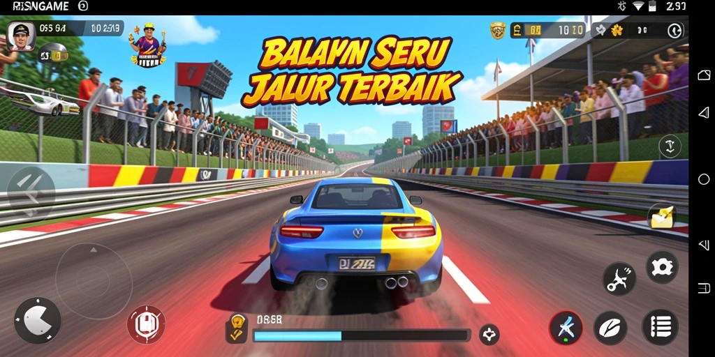 Gameplay RSNGAME menampilkan mobil balap dalam aksi cepat dan mendebarkan.
