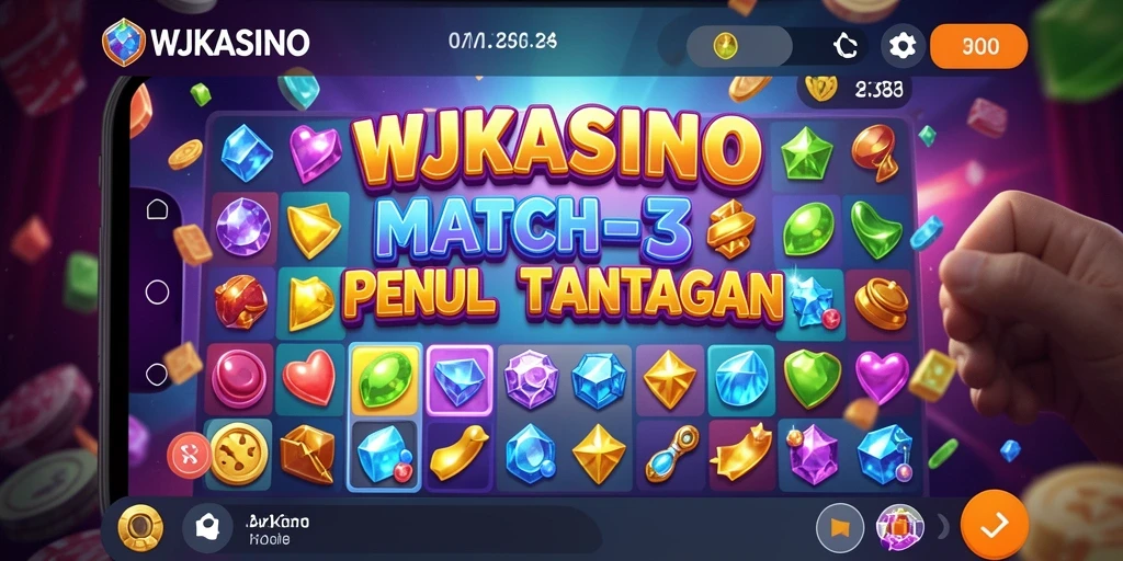 Tampilan gameplay WJKASINO dengan objek Match-3 yang berwarna-warni.